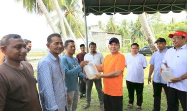 Wali Kota Lhokseumawe Serahkan Bantuan Benur Udang Vaname di Blang Mangat