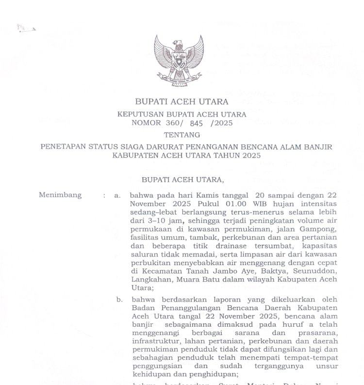 81 Desa dalam 7 Kecamatan di Aceh Utara Terendam Banjir, Bupati Tetapkan Status Siaga Darurat Bencana